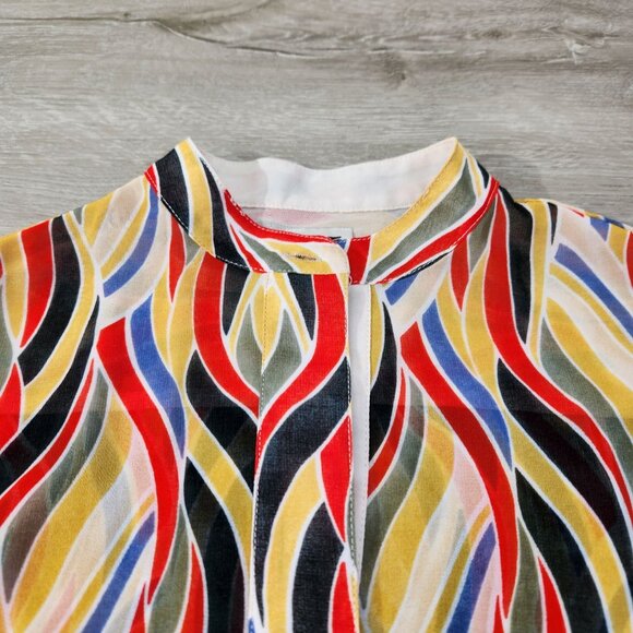 Anne Klein Multicolor Geometric Sheer Longsleeve Blouse Women's Size 2 - Picture 8 of 13